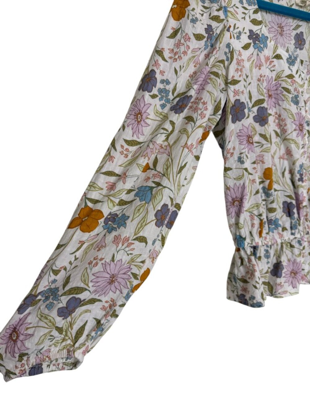 ana Blouse Shirt Top Peplum Puff Sleeve Peplum Button Front Floral M - Picture 4 of 7
